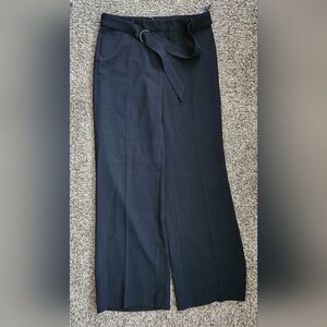 White House Black Market Belted Black Trouser Wide Leg Size 8 NWT